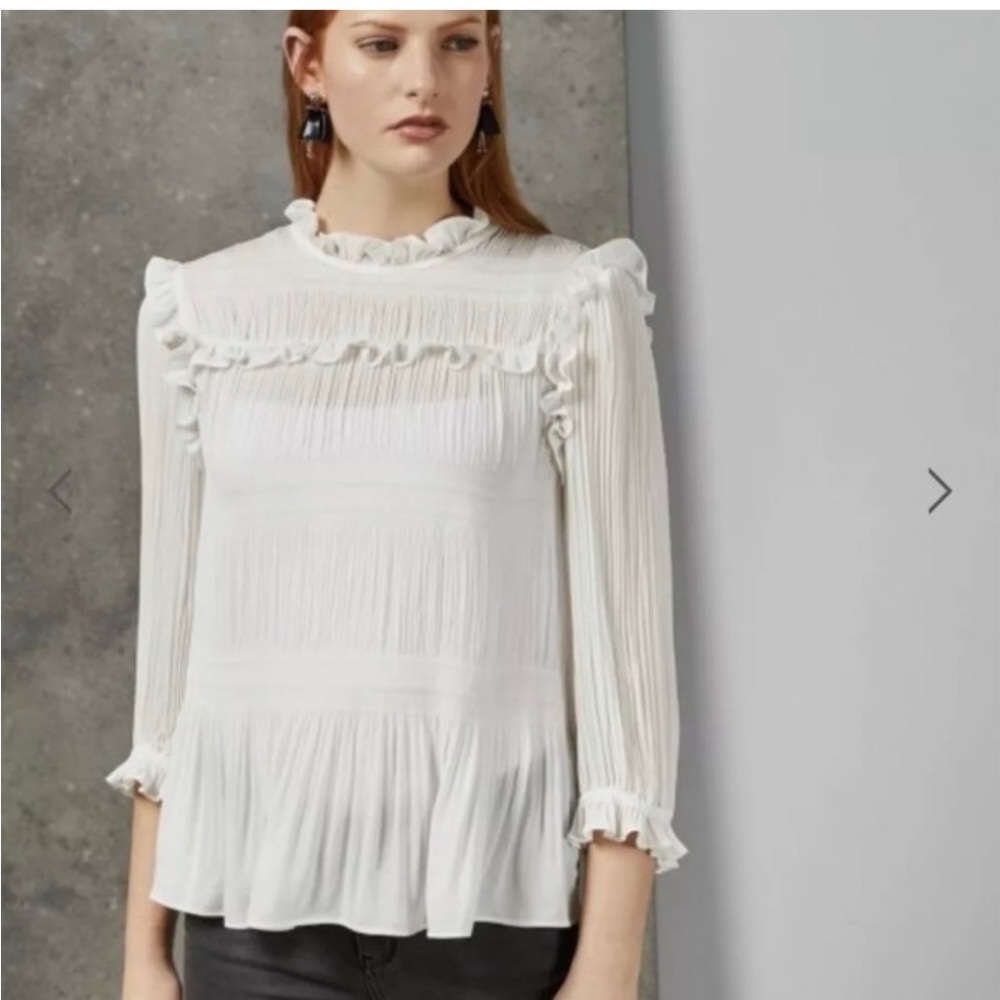 NWT Ted Baker AIRLIE Pleated smocking high neck blouse top 2